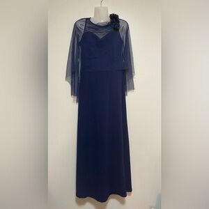 LOVELY GRACE BLUE LONG HALTER SHEER EVENING DRESS SIZE SMALL